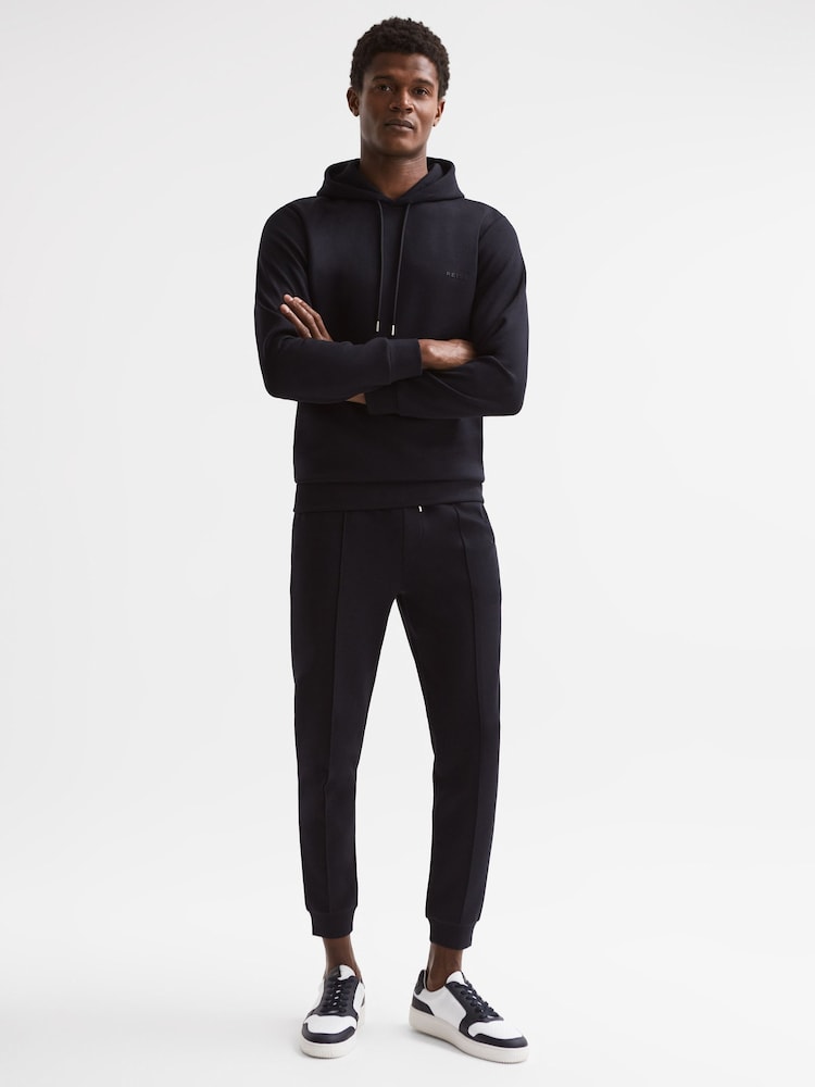 Reiss Navy James Slim Fit Interlock Drawstring Motif Hoodie - Image 3 of 6