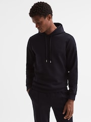 Reiss Navy James Slim Fit Interlock Drawstring Motif Hoodie - Image 4 of 6