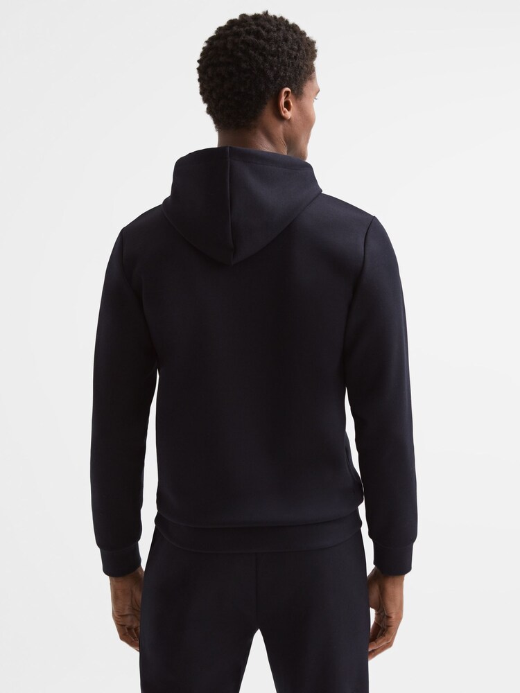 Reiss Navy James Slim Fit Interlock Drawstring Motif Hoodie - Image 5 of 6