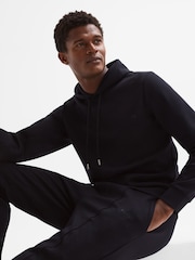 Reiss Navy James Slim Fit Interlock Drawstring Motif Hoodie - Image 6 of 6