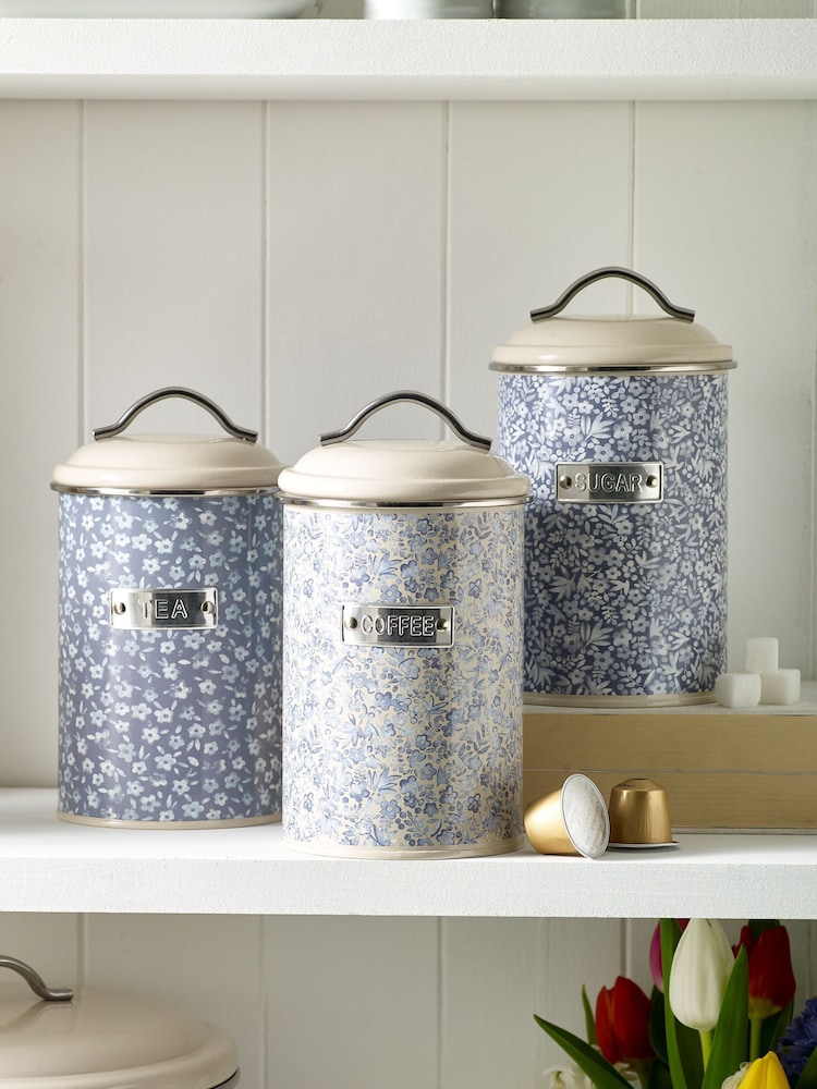 Set of 3 Blue Cordelia Floral Storage Tins - Image 1 of 2