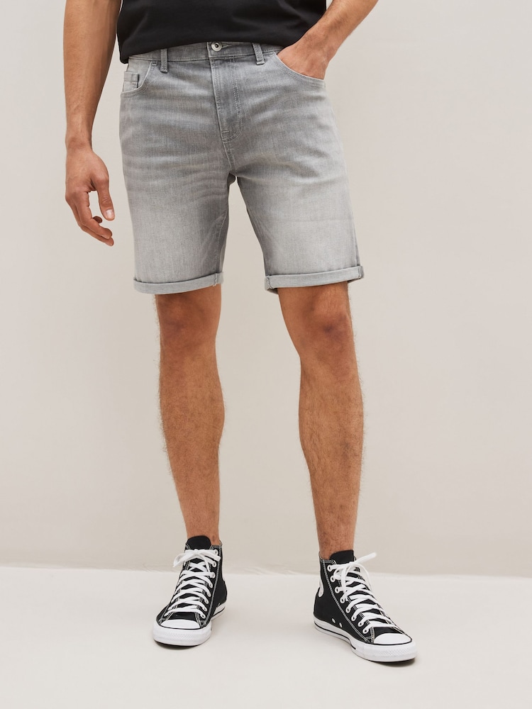 Light Grey Slim Stretch Denim Shorts - Image 1 of 5