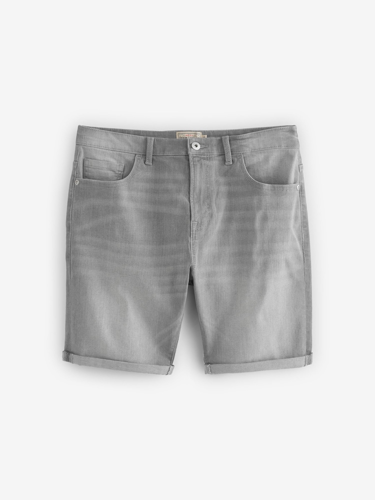 Light Grey Slim Stretch Denim Shorts - Image 2 of 5