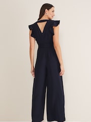 Phase Eight Ink Blue Petite Kallie V-Neck Frill Jumpsuit - Image 3 of 6