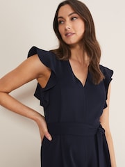 Phase Eight Ink Blue Petite Kallie V-Neck Frill Jumpsuit - Image 4 of 6