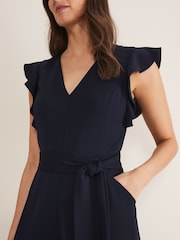 Phase Eight Ink Blue Petite Kallie V-Neck Frill Jumpsuit - Image 5 of 6