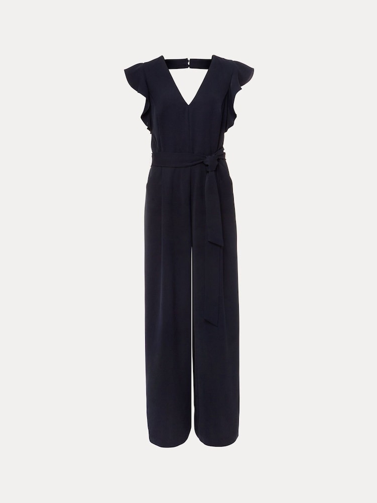 Phase Eight Ink Blue Petite Kallie V-Neck Frill Jumpsuit - Image 6 of 6