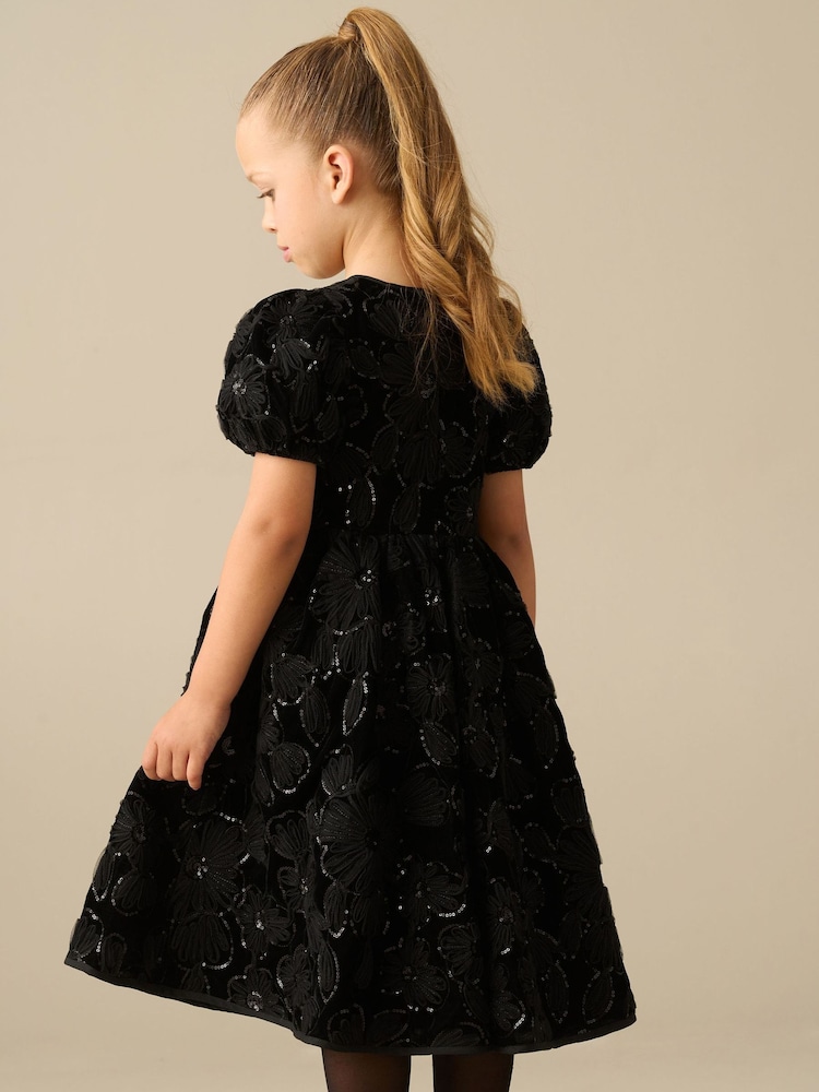Angel & Rocket Layla Velvet Embellished Puff Sleeve Dress - Image 2 de 4