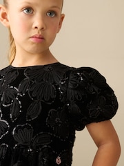 Angel & Rocket Layla Velvet Embellished Puff Sleeve Dress - Image 3 de 4