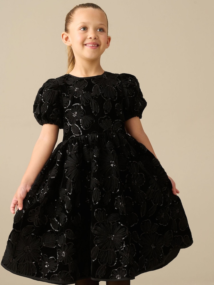 Angel & Rocket Layla Velvet Embellished Puff Sleeve Dress - Image 4 de 4