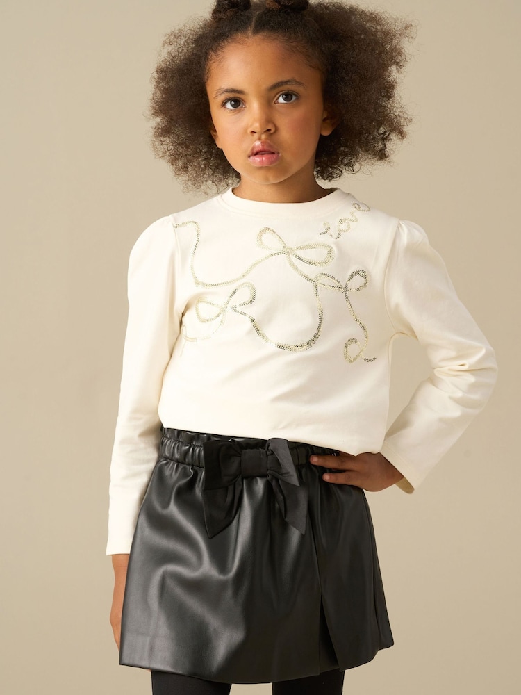 Angel & Rocket Black Ada Bow Faux Leather Skort - Image 3 of 3
