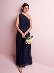 Navy Blue Mesh Multiway Bridesmaid Wedding Maxi Dress - Image 1 of 7