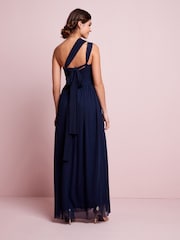 Navy Blue Mesh Multiway Bridesmaid Wedding Maxi Dress - Image 3 of 7