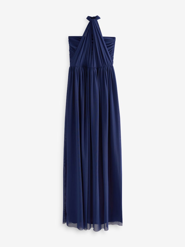 Navy Blue Mesh Multiway Bridesmaid Wedding Maxi Dress - Image 7 of 7