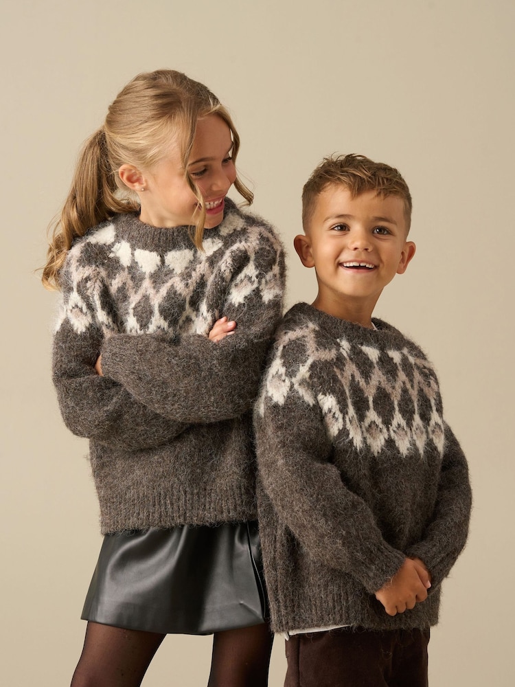 Angel & Rocket Brown Charlie Family Fairisle Knit Jumper - Image 1 of 5 Angel & Rocket Brown Charlie Family Fairisle Knit Jumper - Image 1 of 5