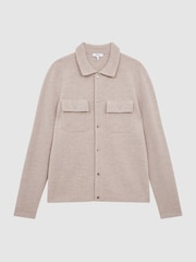 Reiss Oatmeal Tumble Wool Press Stud Knitted Over Shirt - Image 2 of 5