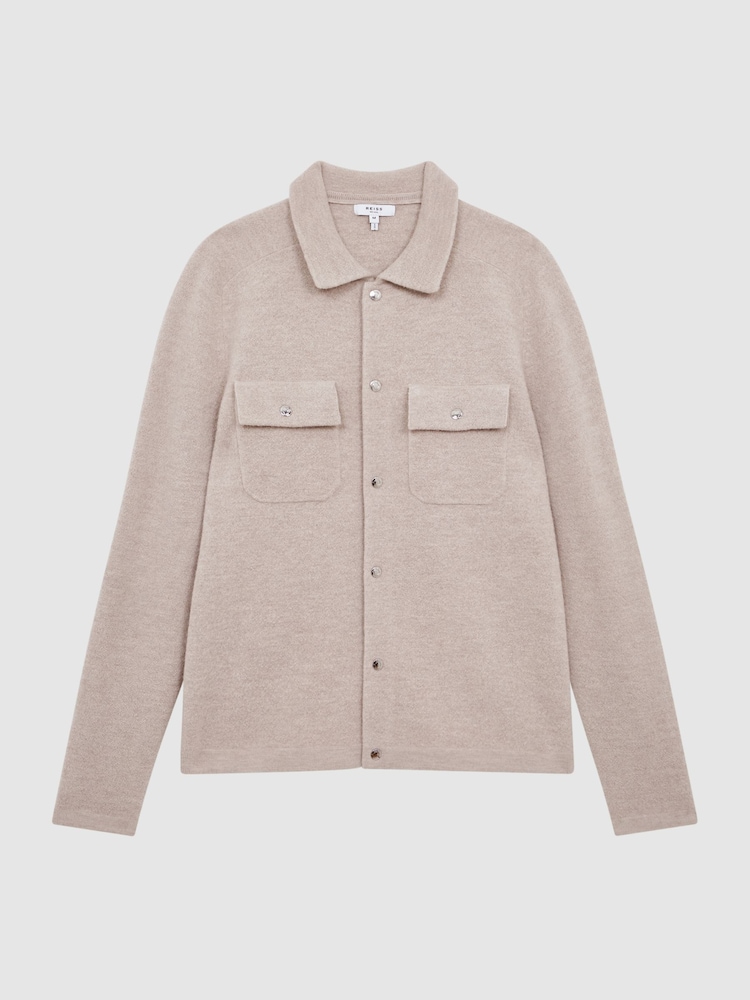 Reiss Oatmeal Tumble Wool Press Stud Knitted Over Shirt - Image 2 of 5 Reiss Oatmeal Tumble Wool Press Stud Knitted Over Shirt - Image 2 of 5