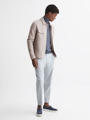 Reiss Oatmeal Tumble Wool Press Stud Knitted Over Shirt - Image 3 of 5