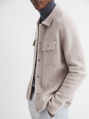 Reiss Oatmeal Tumble Wool Press Stud Knitted Over Shirt - Image 4 of 5