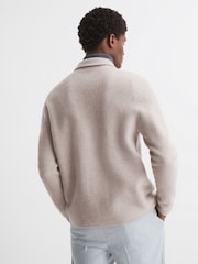 Reiss Oatmeal Tumble Wool Press Stud Knitted Over Shirt - Image 5 of 5