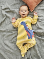 JoJo Maman Bébé Mustard Dinosaur Appliqué Zip Sleepsuit - Image 1 of 5