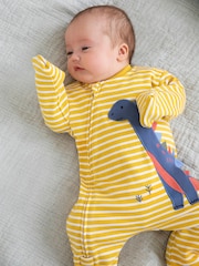 JoJo Maman Bébé Mustard Dinosaur Appliqué Zip Sleepsuit - Image 2 of 5