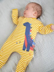 JoJo Maman Bébé Mustard Dinosaur Appliqué Zip Sleepsuit - Image 3 of 5