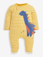 JoJo Maman Bébé Mustard Dinosaur Appliqué Zip Sleepsuit - Image 4 of 5