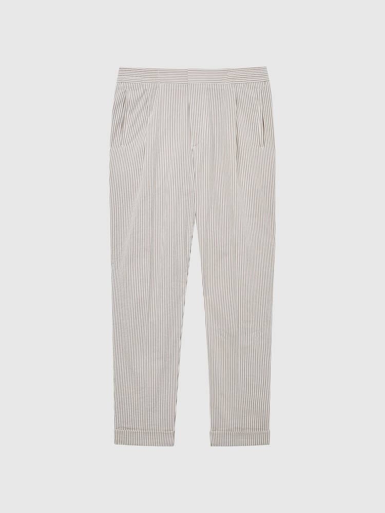 Reiss Taupe/White Stall Seersucker Relaxed Fit Trousers - Image 2 of 6