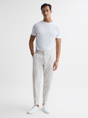 Reiss Taupe/White Stall Seersucker Relaxed Fit Trousers - Image 3 of 6