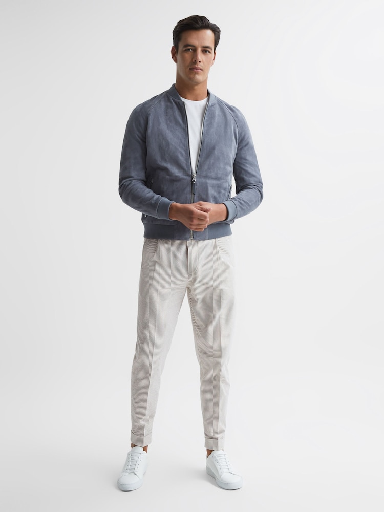 Reiss Taupe/White Stall Seersucker Relaxed Fit Trousers - Image 6 of 6