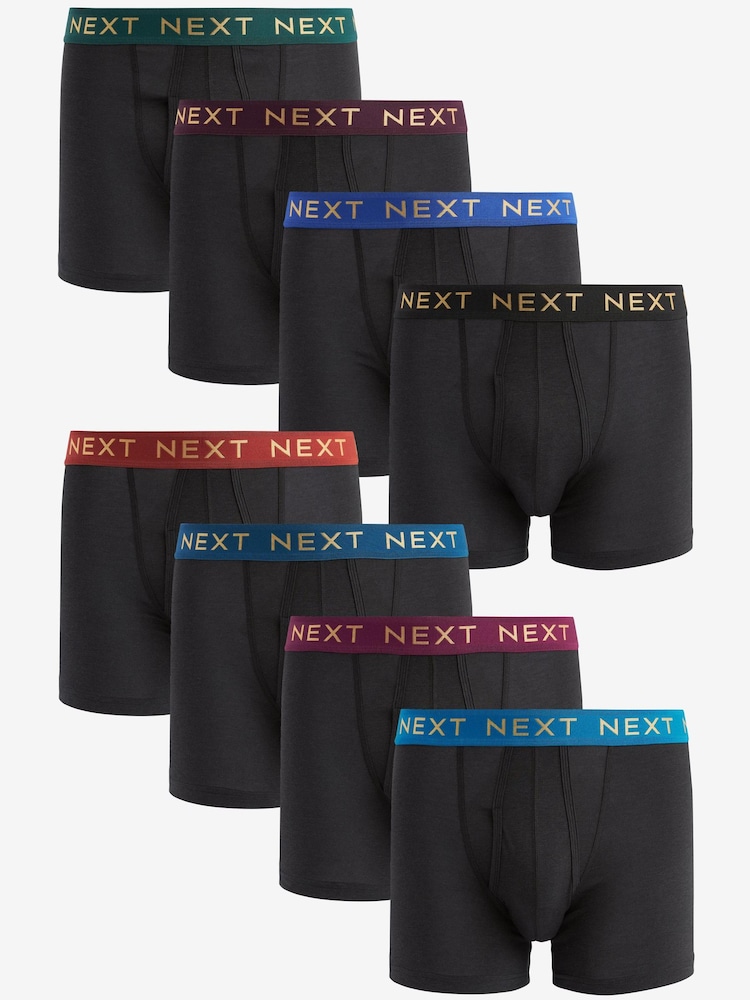 Black Rich Textured Waistband Bamboo 8 pack A-Front Boxers - Image 1 of 10