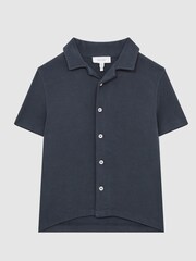 Reiss Airforce Blue Westley Junior Cuban Collar Ribbed Shirt - Image 2 of 7