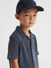 Reiss Airforce Blue Westley Junior Cuban Collar Ribbed Shirt - Image 3 of 7