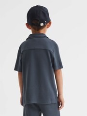 Reiss Airforce Blue Westley Junior Cuban Collar Ribbed Shirt - Image 5 of 7