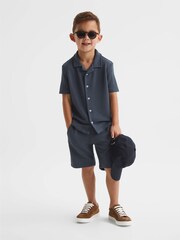 Reiss Airforce Blue Westley Junior Cuban Collar Ribbed Shirt - Image 6 of 7
