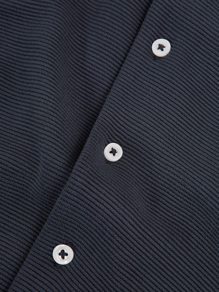 Reiss Airforce Blue Westley Junior Cuban Collar Ribbed Shirt - Image 7 of 7