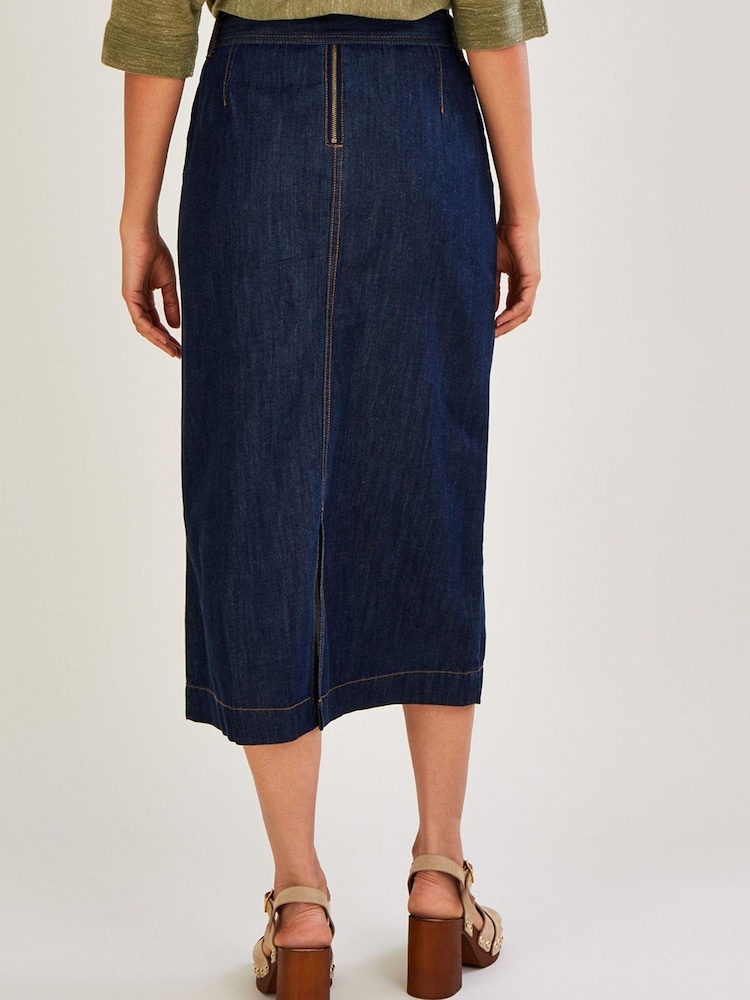 Monsoon Blue Denim Belted Button Front Skirt - Image 2 of 4