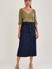 Monsoon Blue Denim Belted Button Front Skirt - Image 3 of 4