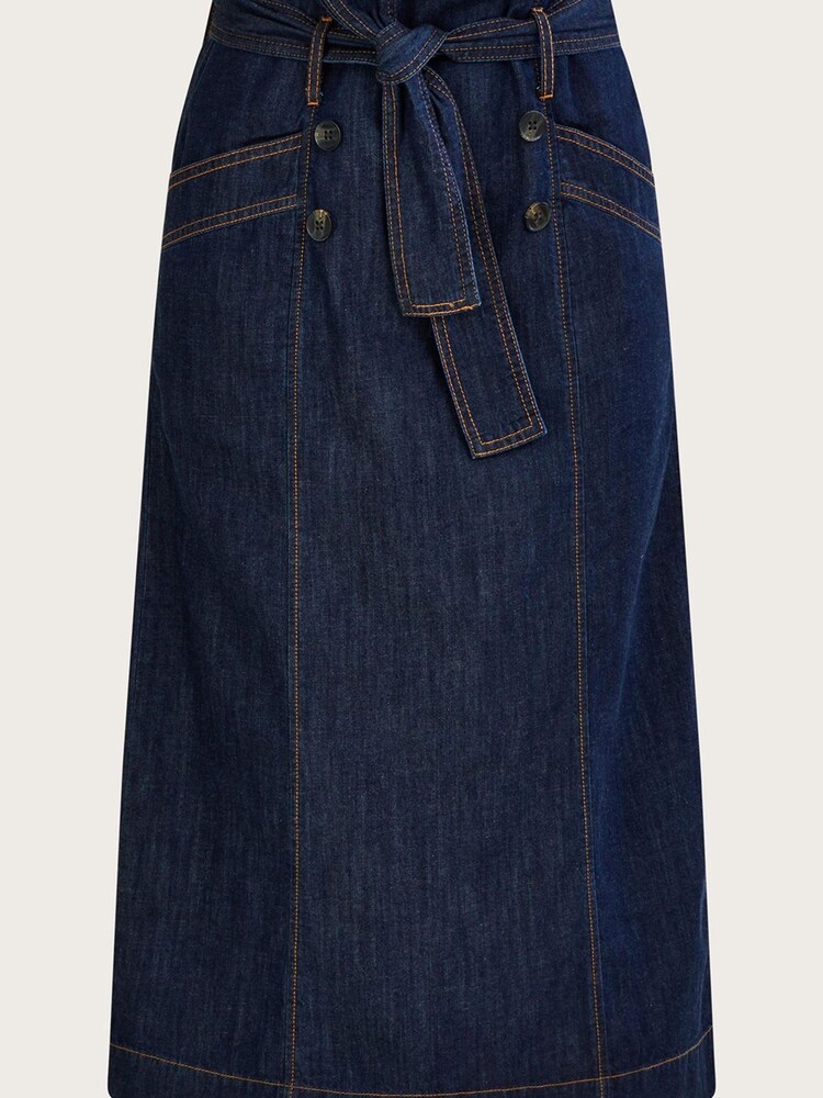 Monsoon Blue Denim Belted Button Front Skirt - Image 4 of 4