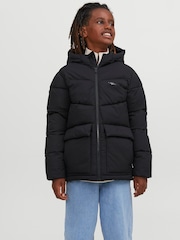 JACK & JONES Hooded Padded Black Coat - Image 1 of 7