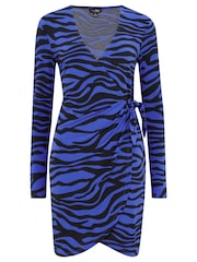 Pour Moi Black & Blue Zebra Bryony Slinky Dress - Image 2 of 4