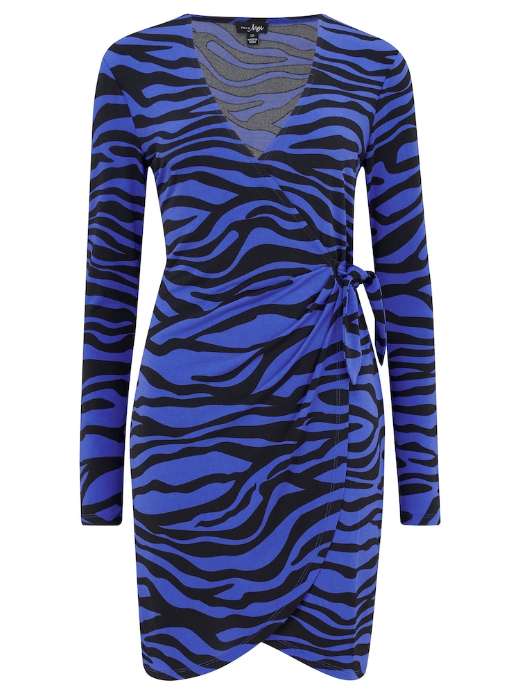 Pour Moi Black & Blue Zebra Bryony Slinky Dress - Image 2 of 4 Pour Moi Black & Blue Zebra Bryony Slinky Dress - Image 2 of 4