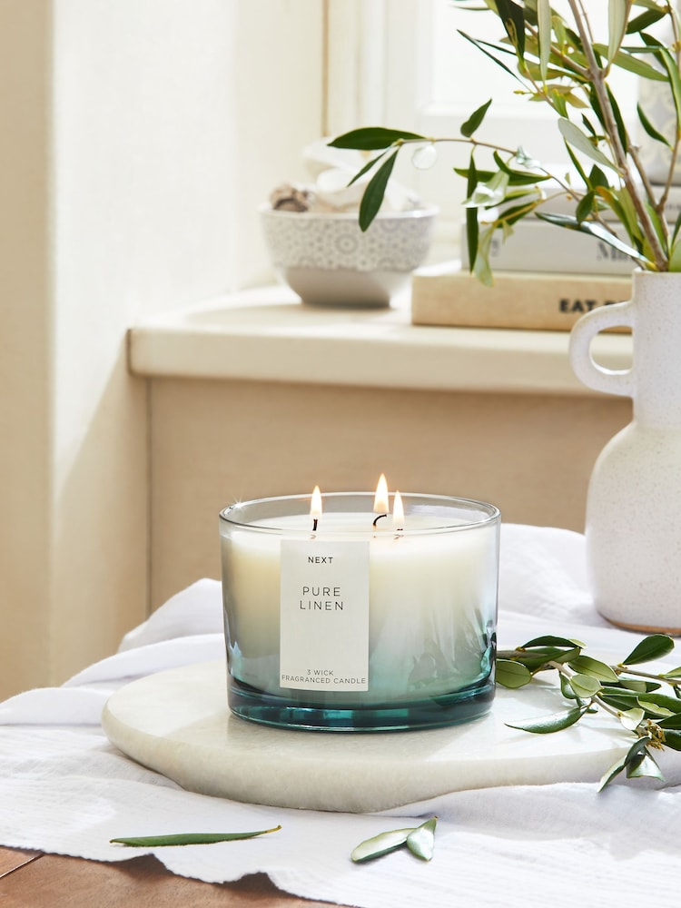 Blue Linen Lidded Jar 3 Wick Scented Candle - Image 1 of 2