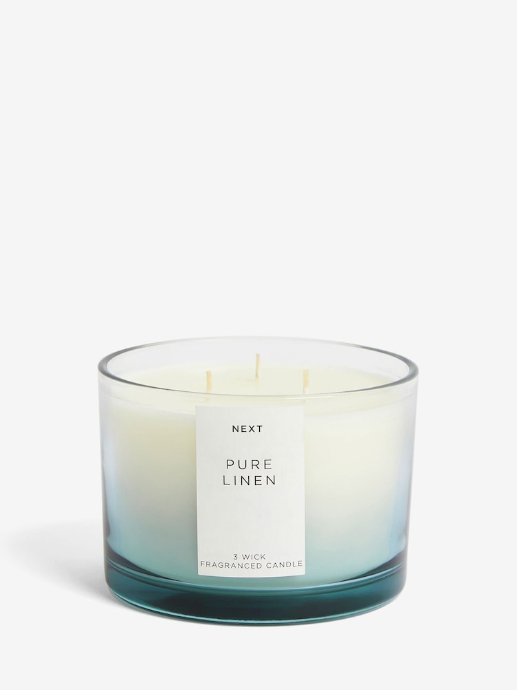 Blue Linen Lidded Jar 3 Wick Scented Candle - Image 2 of 2