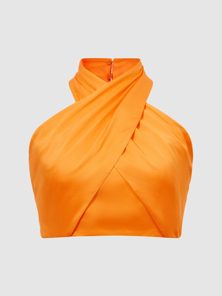 Reiss Orange Ruby Cropped Halter Occasion Top - Image 2 of 6 Reiss Orange Ruby Cropped Halter Occasion Top - Image 2 of 6