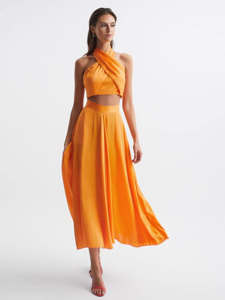 Reiss Orange Ruby Cropped Halter Occasion Top - Image 2 of 6