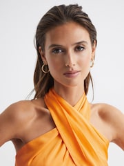 Reiss Orange Ruby Cropped Halter Occasion Top - Image 3 of 6