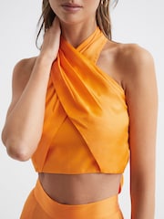 Reiss Orange Ruby Cropped Halter Occasion Top - Image 6 of 6
