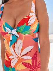 Pink Palm Print Padded Wired Tummy Control Swimsuit - Image 4 of 5